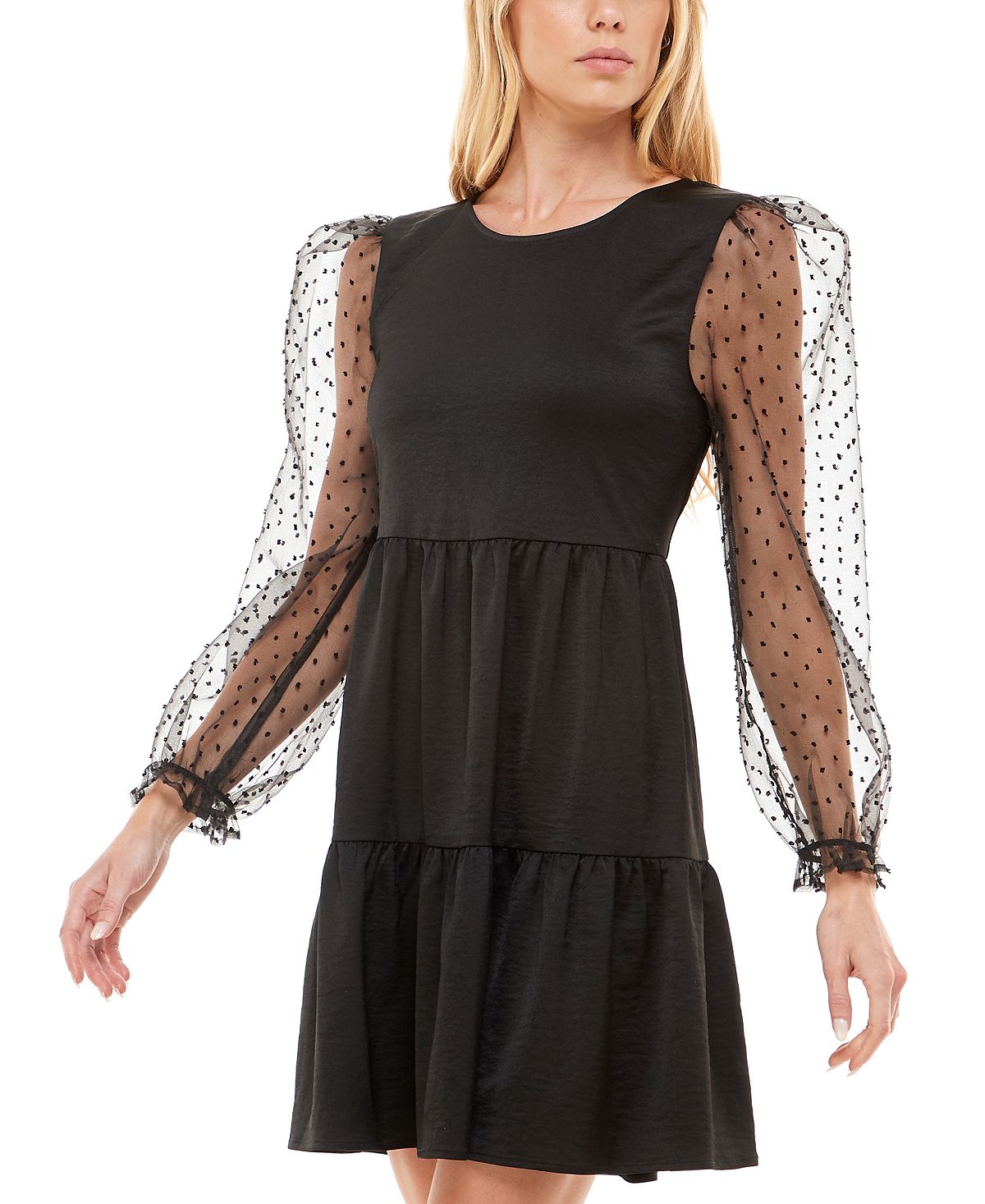 Vestido transparente com mangas bufantes Speechless Junior's, preto, tamanho grande