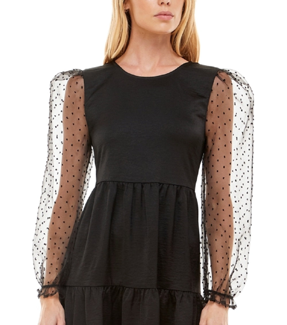 Vestido transparente com mangas bufantes Speechless Junior's, preto, tamanho grande