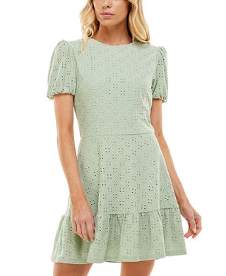 Speechless Junior's Eyelet Mini Dress Green Size XX-Small