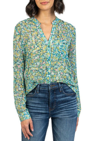 KUT From The Kloth Top Feminino Marselha Pool Verde Jasmim Tamanho Grande