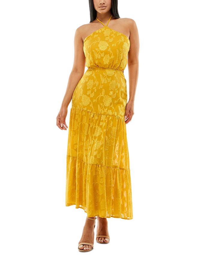 Vestido longo halter burnout júnior feminino sem palavras, amarelo, tamanho 7