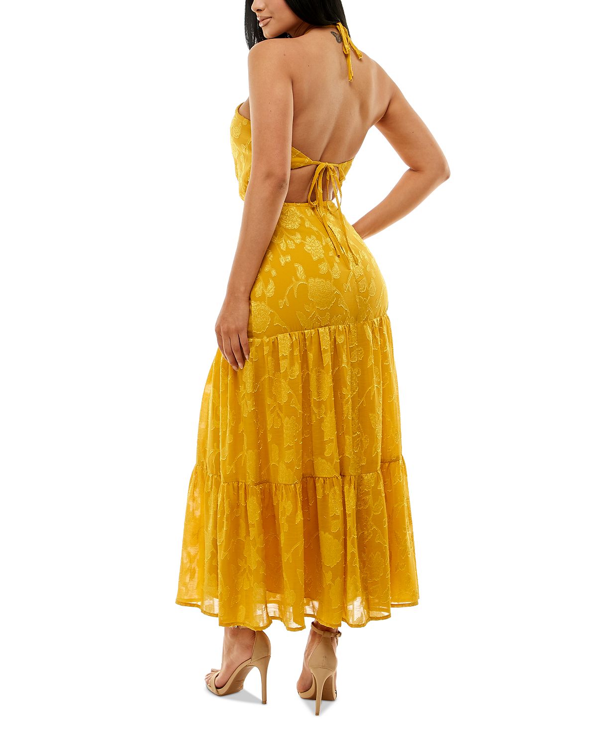Vestido longo halter burnout júnior feminino sem palavras, amarelo, tamanho 7