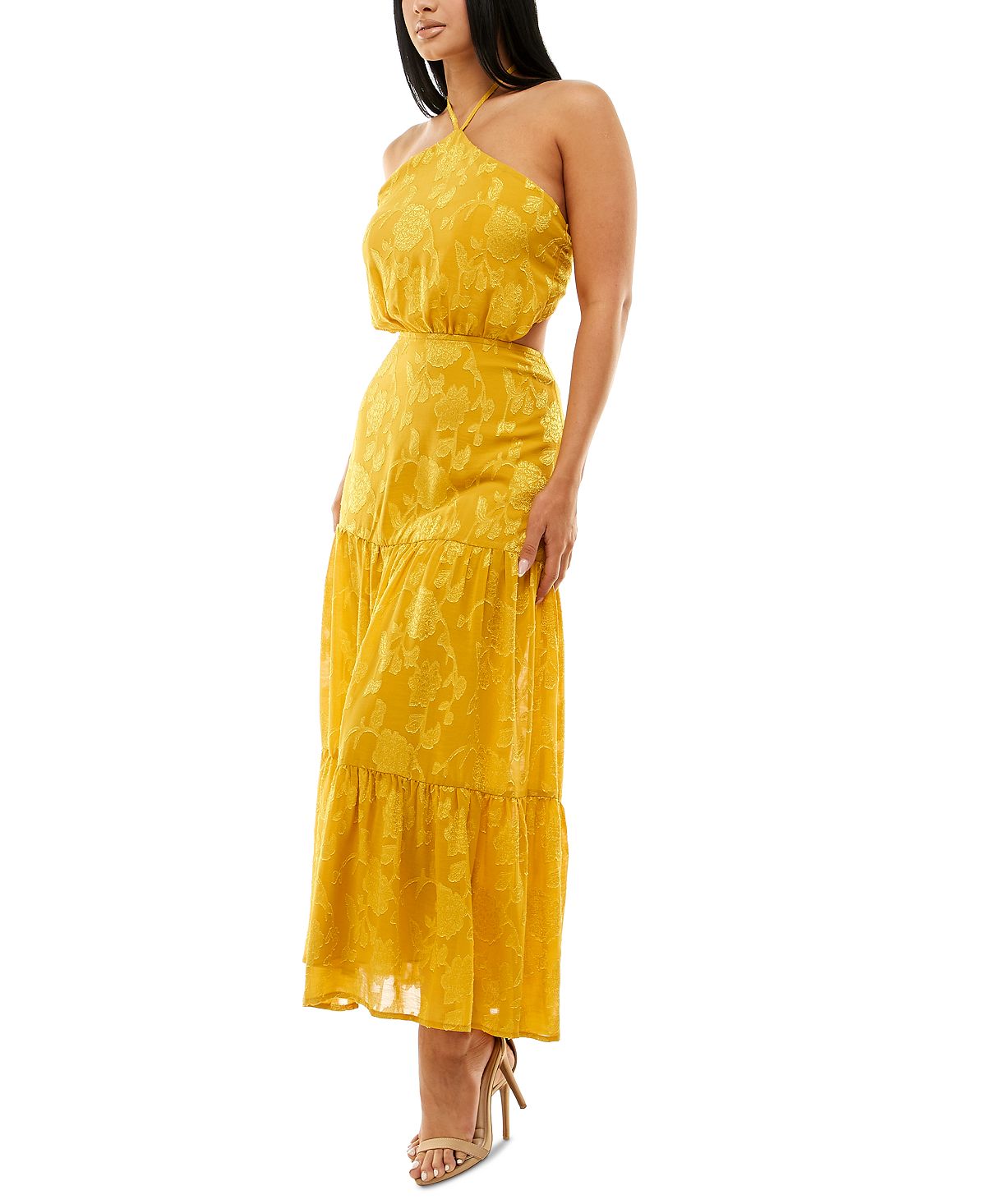 Vestido longo halter burnout júnior feminino sem palavras, amarelo, tamanho 7