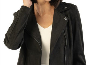 Jaqueta feminina preta de motociclista Kut From The Kloth, camurça sintética, tamanho extragrande