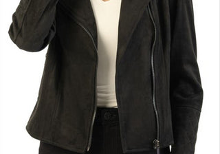 Jaqueta feminina preta de motociclista Kut From The Kloth, camurça sintética, tamanho extragrande