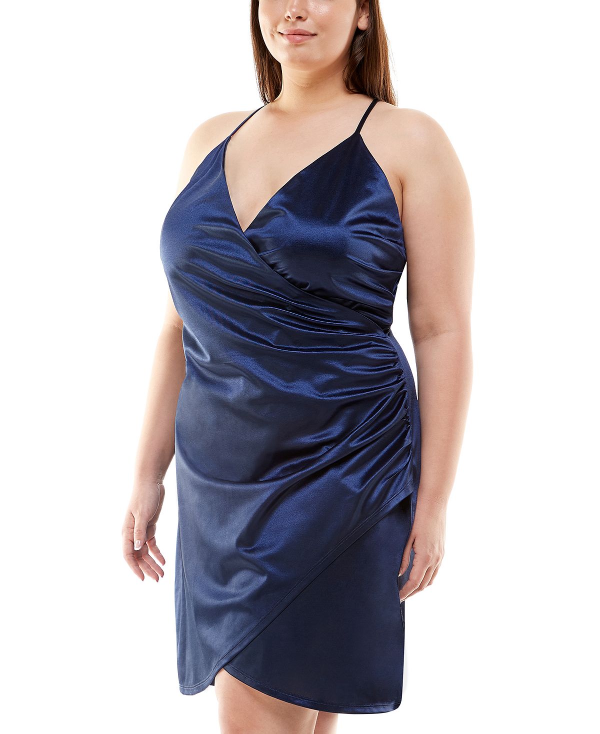 Vestido envelope feminino Speechless Trendy Plus de cetim sintético azul tamanho 16W