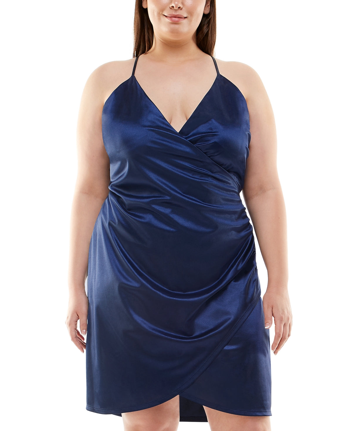 Vestido envelope feminino Speechless Trendy Plus de cetim sintético azul tamanho 16W