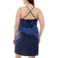 Vestido envelope mini de cetim feminino sem palavras, azul, tamanho 24W
