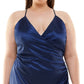 Vestido envelope mini de cetim feminino sem palavras, azul, tamanho 24W