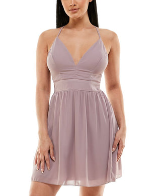 Vestido de festa infantil de chiffon com costas cruzadas, roxo, tamanho 17