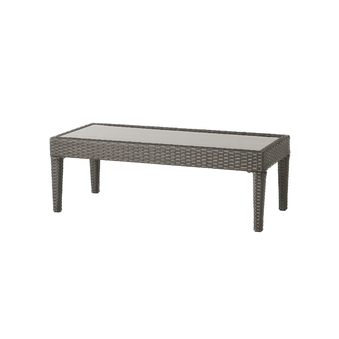 Contemporary ANTIBES Loveseat & Table Set Outdoor Grey PE Rattan Iron Waterproof Fabric