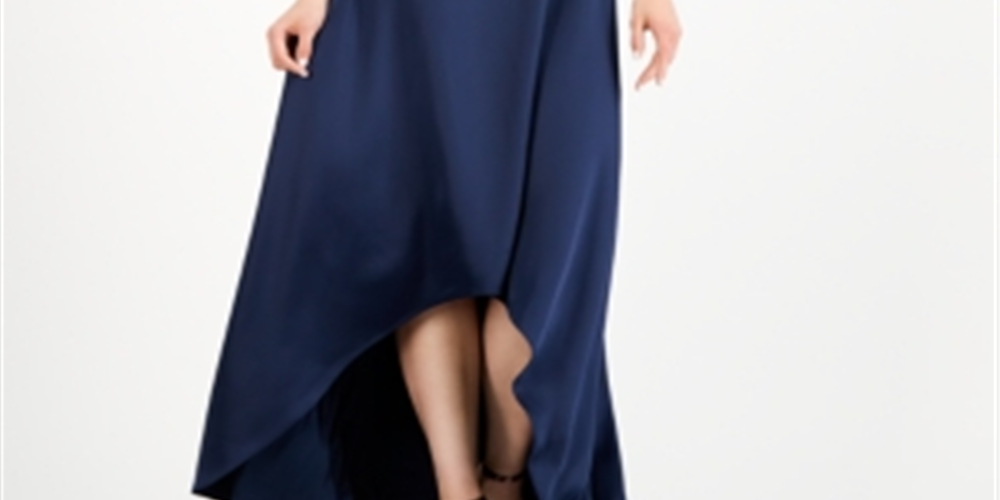 Vestido de noite feminino Adrianna Papell com bordado metálico, azul, tamanho 12