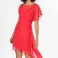 Vestido midi feminino Adrianna Papell com sobreposição transparente, costas abertas, forro, mangas bufantes, decote ilusão, coral, tamanho extragrande
