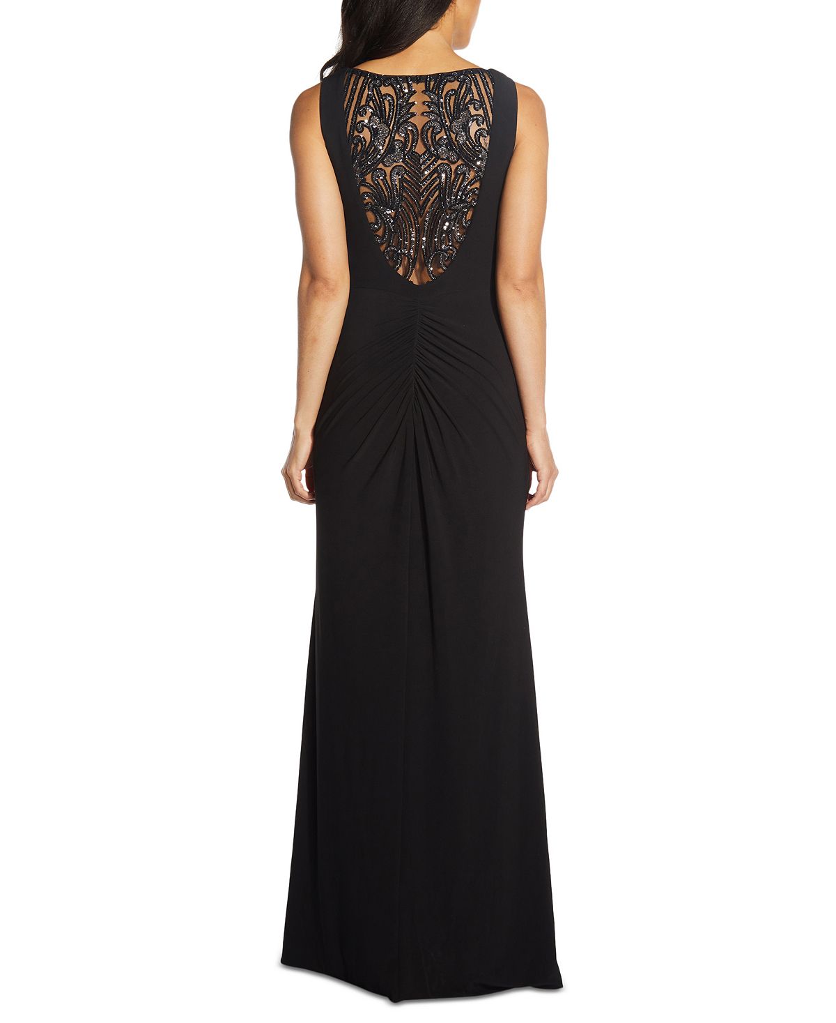 Vestido assimétrico com decote nas costas e babados Adrianna Papell, preto, tamanho 4