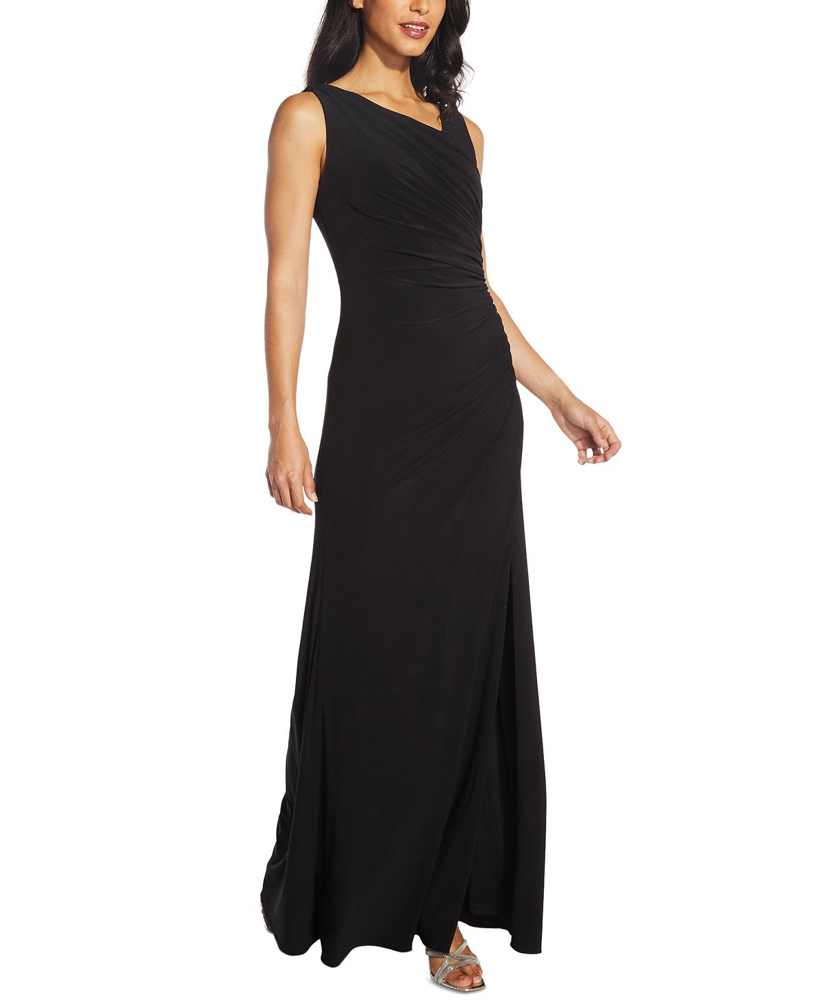 Vestido assimétrico com decote nas costas e babados Adrianna Papell, preto, tamanho 4