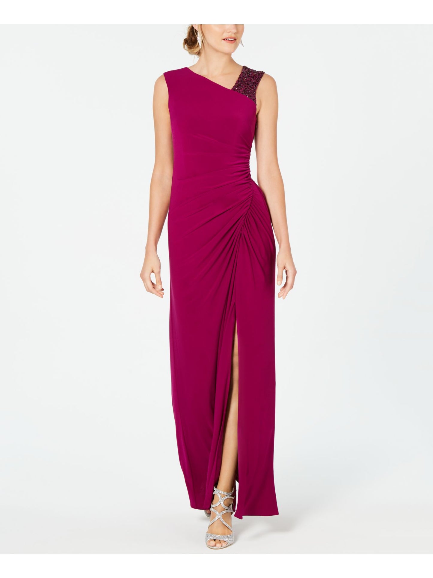 Vestido de festa longo com lantejoulas e decote em joia, sem mangas, tamanho 16, feminino, Adrianna Papell