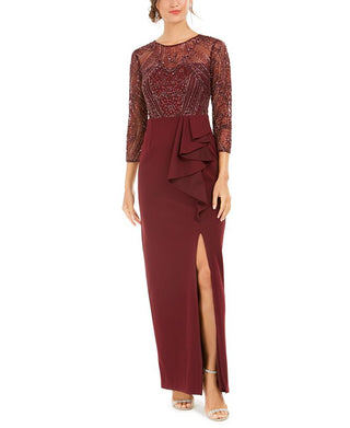 Adrianna Papell Women's Beaded Column Gown Red Size 16