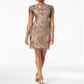 Vestido de malha com lantejoulas e damasco feminino Adrianna Papell, marrom, tamanho 14