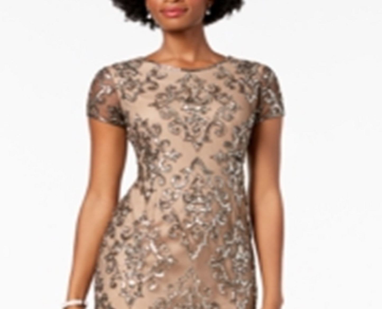 Vestido de malha com lantejoulas e damasco feminino Adrianna Papell, marrom, tamanho 14
