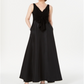 Vestido feminino Adrianna Papell com decote em V e amarração na cintura, preto, tamanho 16