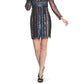 Vestido tubinho listrado e enfeitado Adrianna Papell feminino, preto, tamanho 4