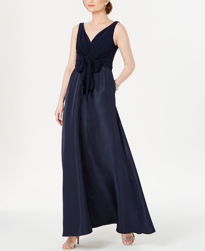 Vestido feminino Adrianna Papell com decote em V e amarração na cintura, azul, tamanho 6