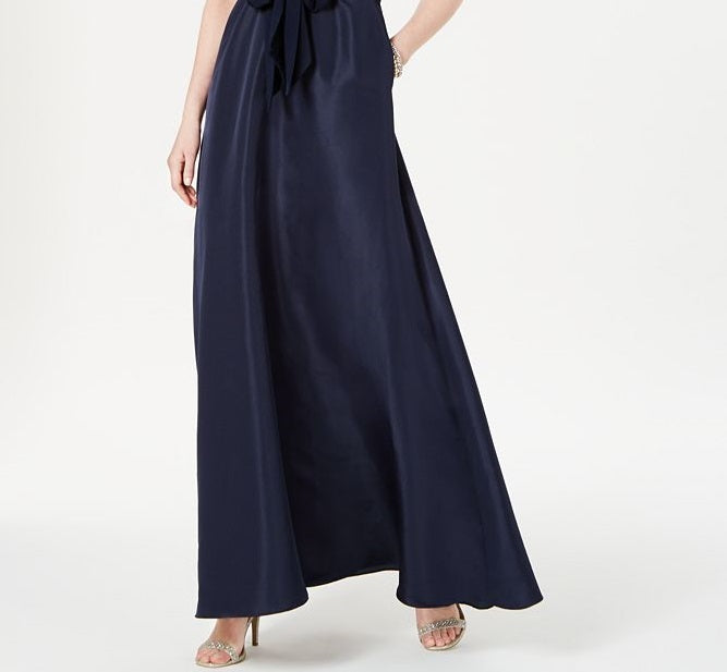 Vestido feminino Adrianna Papell com decote em V e amarração na cintura, azul, tamanho 6