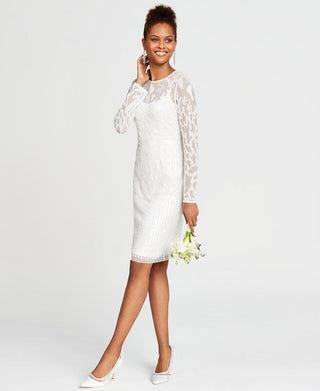 Adrianna Papell Women's Beaded Illusion Sheath Dress White Size 16