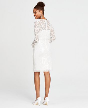 Vestido feminino Adrianna Papell com ilusão de contas, branco, tamanho 16