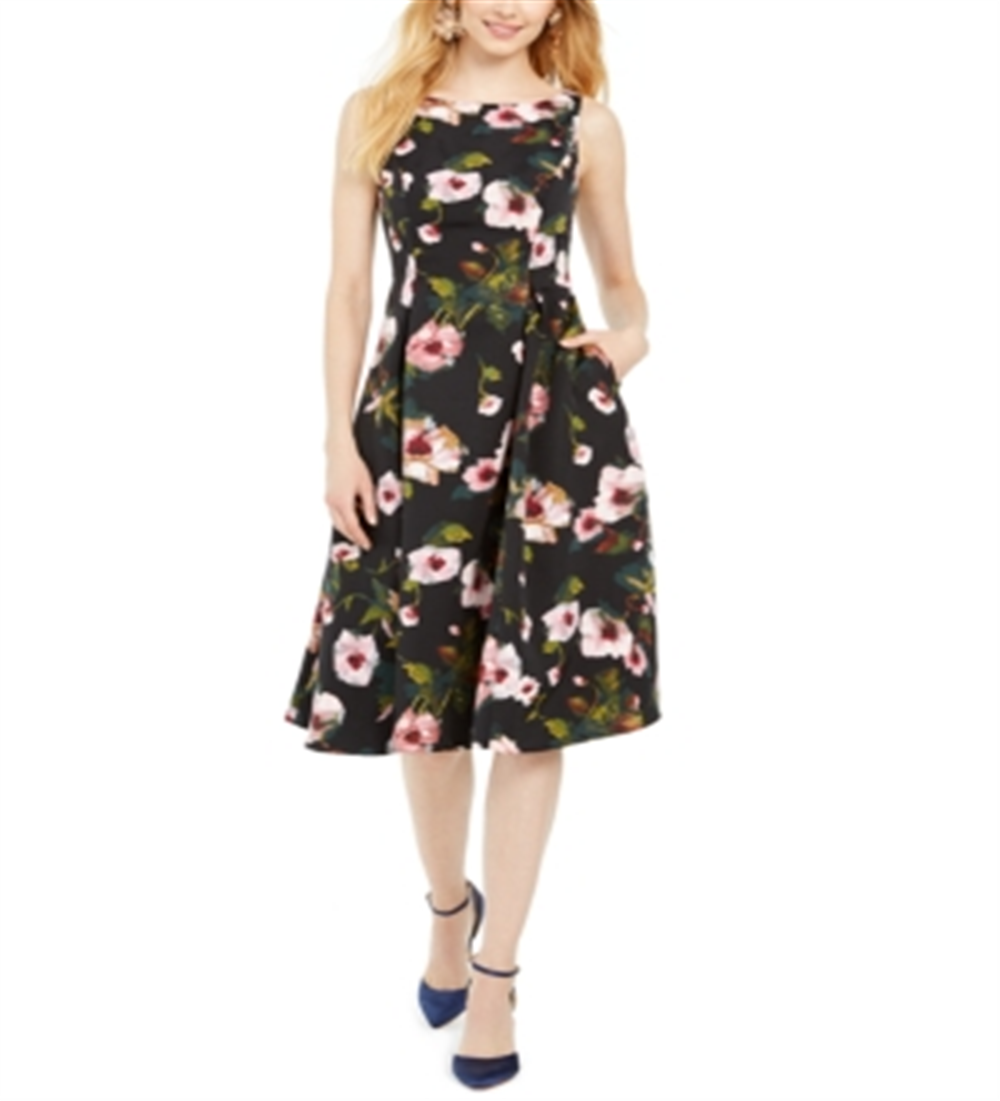 Vestido evasê floral feminino Adrianna Papell, preto, tamanho 12