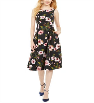 Adrianna Papell Women's Floral a Line Dress Black Size 12