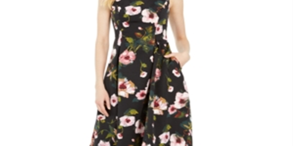 Vestido evasê floral feminino Adrianna Papell, preto, tamanho 12