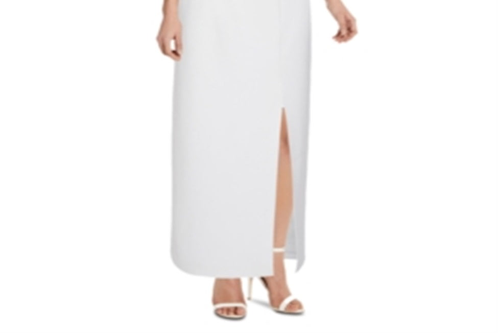 Vestido de festa longo com fenda e ombro de fora, sem mangas, estilo smoking, branco, tamanho 10, para mulheres, Adrianna Papell