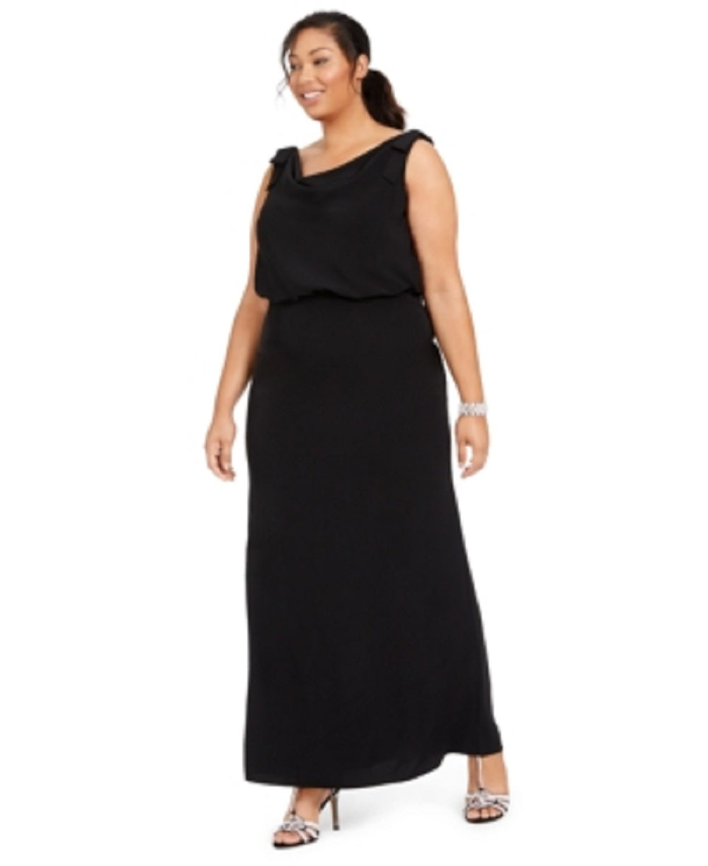 Vestido feminino Adrianna Papell Bluson com decote canoa, preto, tamanho 20