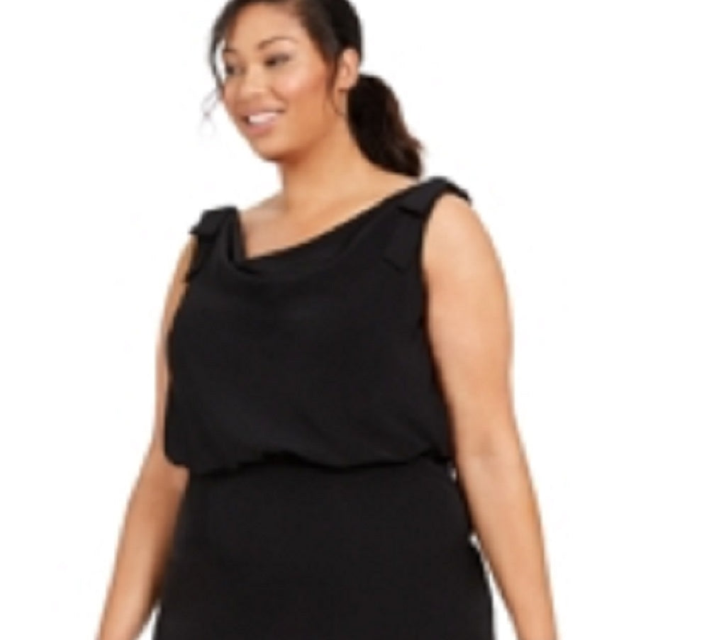 Vestido feminino Adrianna Papell Bluson com decote canoa, preto, tamanho 20