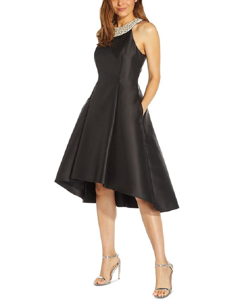 Vestido feminino de mikado com decote em contas, preto, tamanho 10, da Adrianna Papell