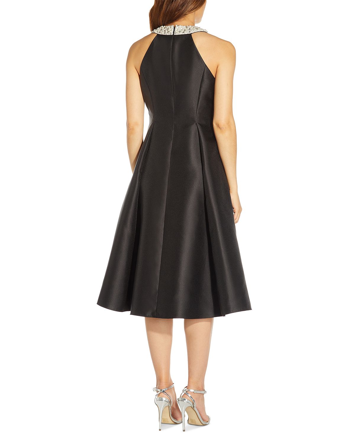 Vestido feminino de mikado com decote em contas, preto, tamanho 10, da Adrianna Papell