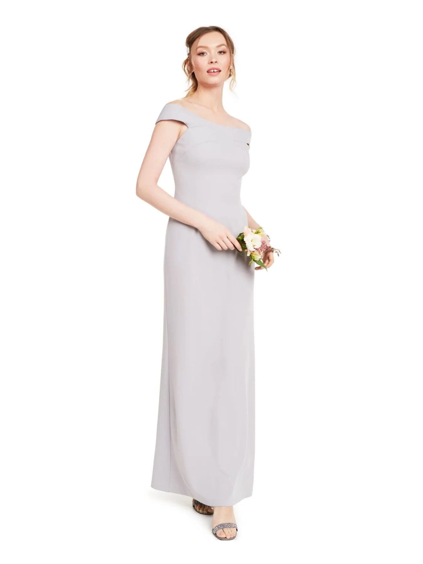 Vestido longo de noite feminino Adrianna Papell em malha cinza, tamanho 4