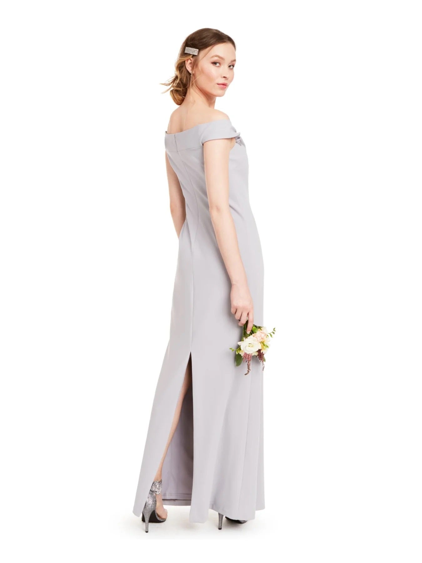 Vestido longo de noite feminino Adrianna Papell em malha cinza, tamanho 4