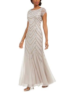 Adrianna Papell Women's Embellished Godet Inset Gown Gray Size 2