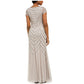 Vestido de festa feminino Adrianna Papell com decote profundo e detalhes em godê, cinza, tamanho 4