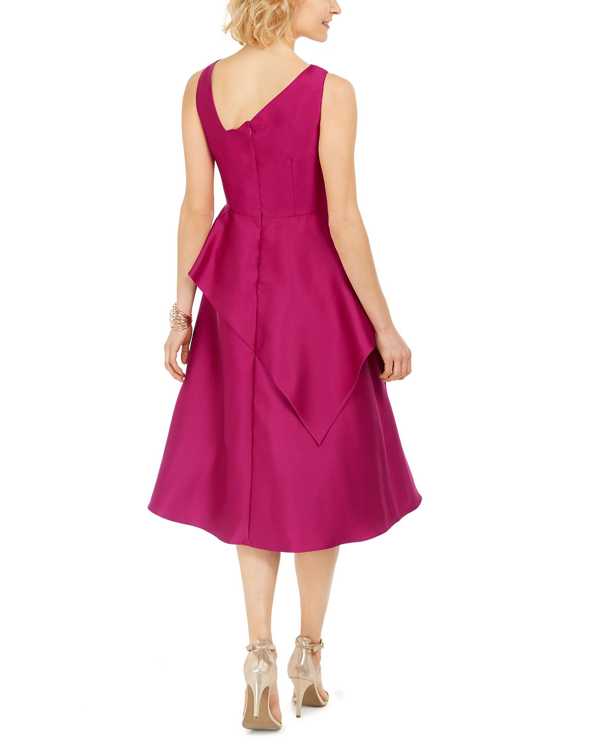 Vestido formal feminino Adrianna Papell, liso, sem mangas, decote em V, comprimento até o joelho, estilo flare, rosa, tamanho 6