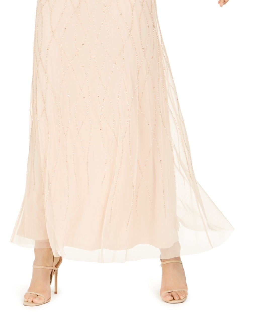 Vestido longo feminino Adrianna Papell, manga curta, com sobreposição, marrom, tamanho 16