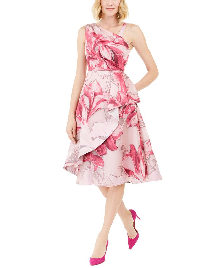 Vestido feminino estampado em mikado midi, rosa, tamanho 16, Adrianna Papell