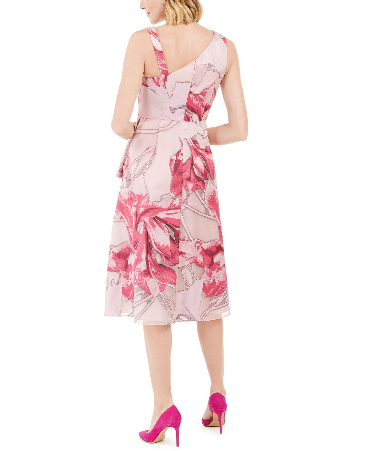 Vestido feminino estampado em mikado midi, rosa, tamanho 16, Adrianna Papell