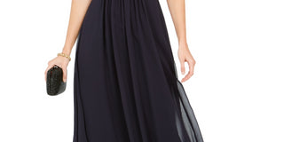 Adrianna Papell Women's Off The Shoulder Chiffon Gown Blue Size 4