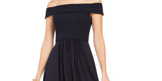 Adrianna Papell Women's Off The Shoulder Chiffon Gown Blue Size 10