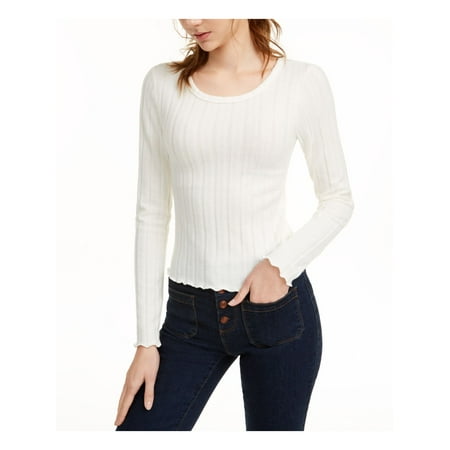 FRESHMAN FOREVER Womens Ivory Textured Long Sleeve Crew Neck Top Juniors L