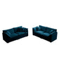 2-Piece Living Room Sofa Set in Blue Chenille