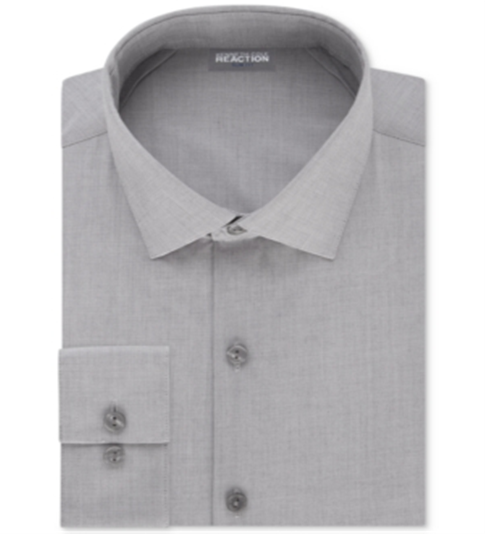 Camisa social masculina Kenneth Cole Reaction Slim Fit com gola flexível, cinza, tamanho 16,5 x 34 x 35